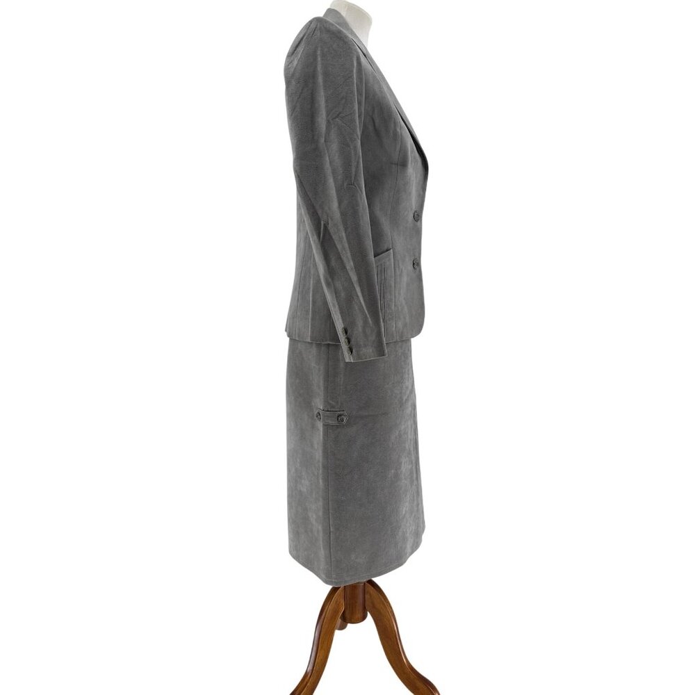 Vintage Yves St Simon Grey Suede Leather Skirt Suit  Two-Piece - Picture 3 of 16